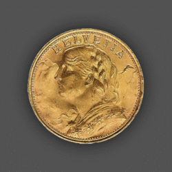 6.45 гр. 20 Швейцарски Франка Вренели 1897-1949 г.
