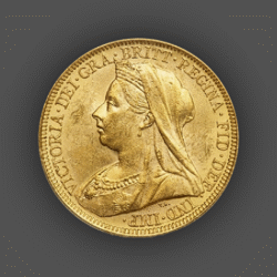 7.99 гр. Златна Монета Британски Суверен Виктория с Воал 1893-1901 г.