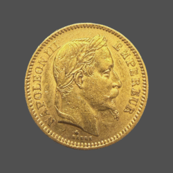 6.45гр. Златна Монета 20 Френски Франка Наполеон III с Венец 1861-1870г.
