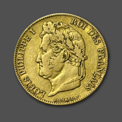 6.45гр. Златна Монета 20 Френски Франка Луи Филип I с Лавров Венец 1832-1848г.