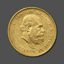 6.73 гр. Златна Монета 10 Холандски Гулдена Вилхелм  1875-1889г.