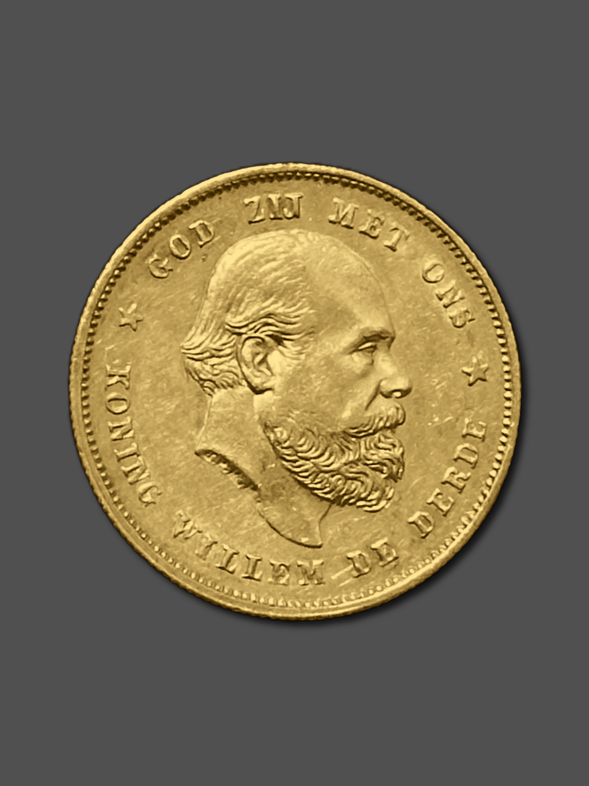6.73 гр. Златна Монета 10 Холандски Гулдена Вилхелм 1875-1889г.