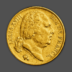 6.45гр. Златна Монета 20 Френски Франка Луи XVIII 1816-1824г.